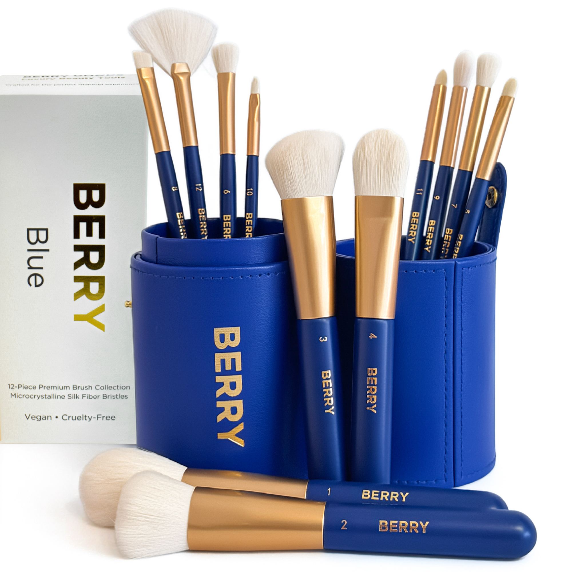 Makeup Brush Set (12-Piece) – Ultra-Soft Vegan Synthetic Brushes | BERRY Blue